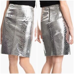 \Milly\ Snakeskin Print Metallic Leather Skirt